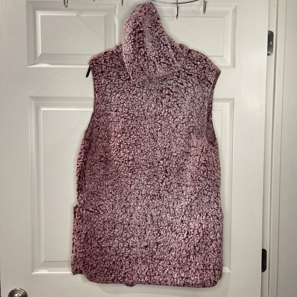 Love Tree Sherpa Vest Women's Size Large Purple Pockets Open Front Hooded - Picture 3 of 9